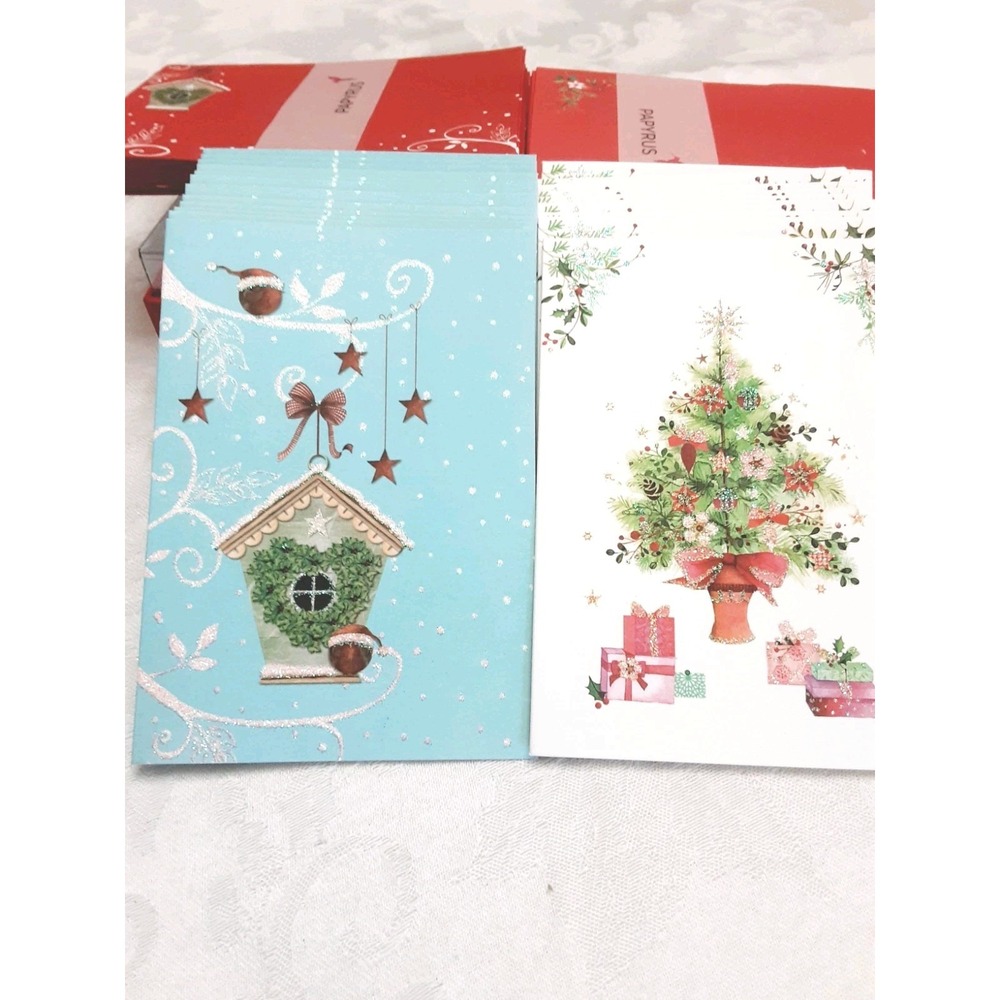 Papyrus Christmas 22 Cards Boxed Holiday Whimsical Traditional Birdhouse Tree